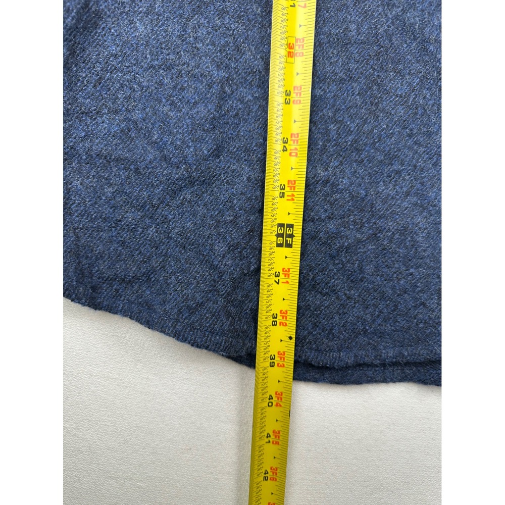 Ichi Japan Navy Blue 100% Wool Button Front Band Collar Midi Shirt Dress Pocket - Picture 10 of 10